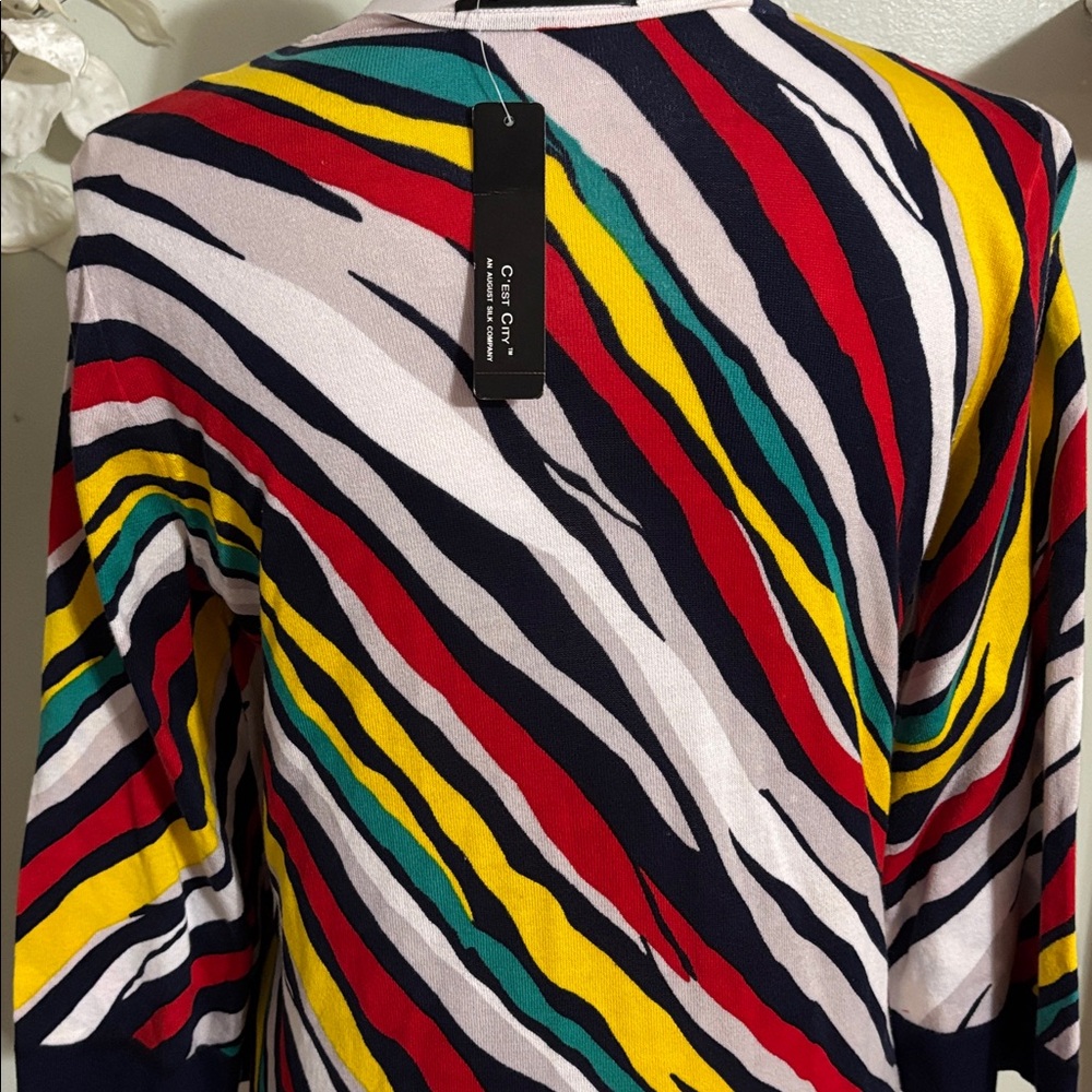 August Silk Colorful Striped V-Neck Blouse - Picture 4 of 6